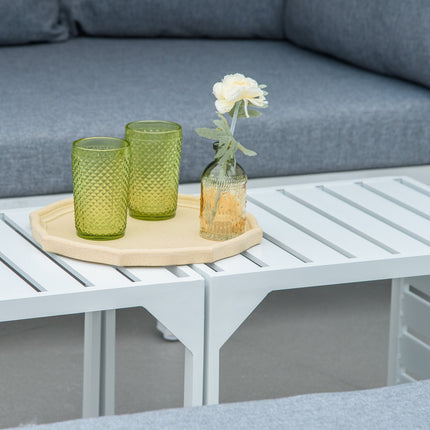 Tuinmeubelset voor 5 personen met bijzettafel en dak, kussens van PP-kunststof en polyester, 190/133B x 81D x 73/62H cm, wit en grijs |
