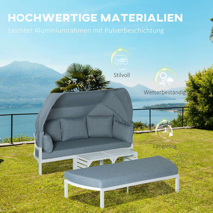 Tuinmeubelset voor 5 personen met bijzettafel en dak, kussens van PP-kunststof en polyester, 190/133B x 81D x 73/62H cm, wit en grijs |