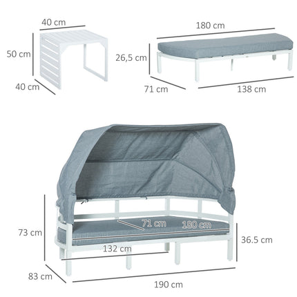 Tuinmeubelset voor 5 personen met bijzettafel en dak, kussens van PP-kunststof en polyester, 190/133B x 81D x 73/62H cm, wit en grijs |