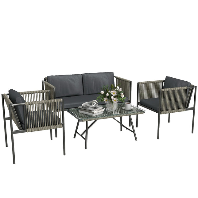 Garden furniture set in poly rattan with cushions - Grey