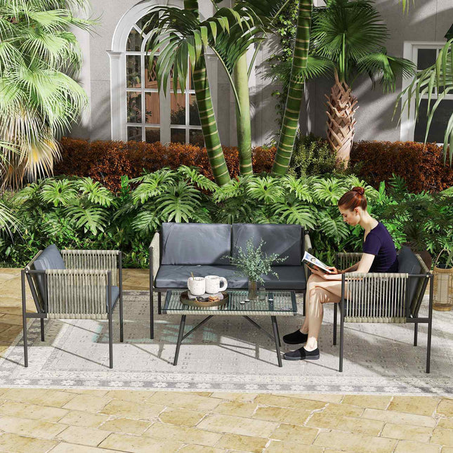 Garden furniture set in poly rattan with cushions - Grey
