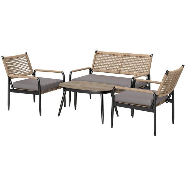 Polyrattan Outdoor Lounge Set, weatherproof, cushioned, 4-person