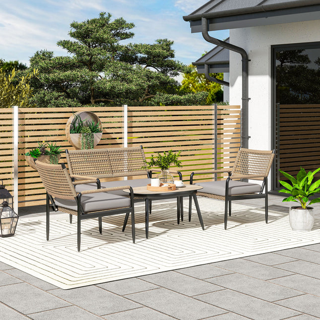 Polyrattan Outdoor Lounge Set, weatherproof, cushioned, 4-person