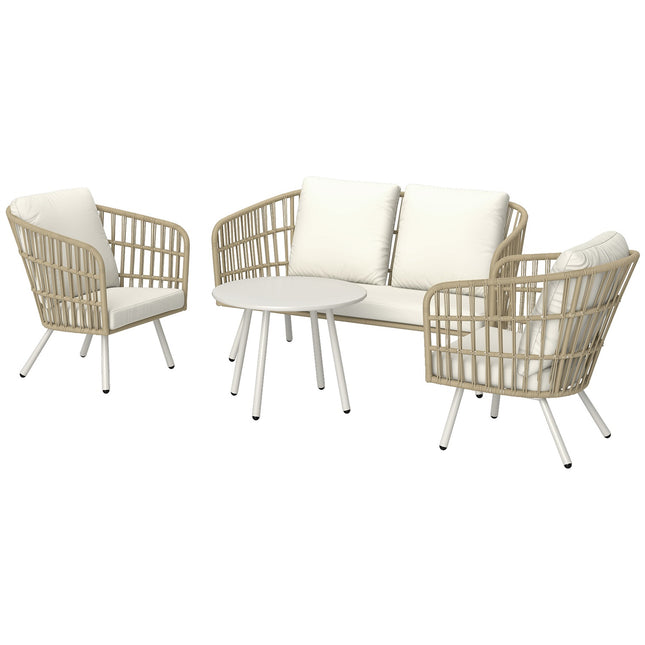 Polyrattan Outdoor Lounge Set, Weather Resistant, Seats 4