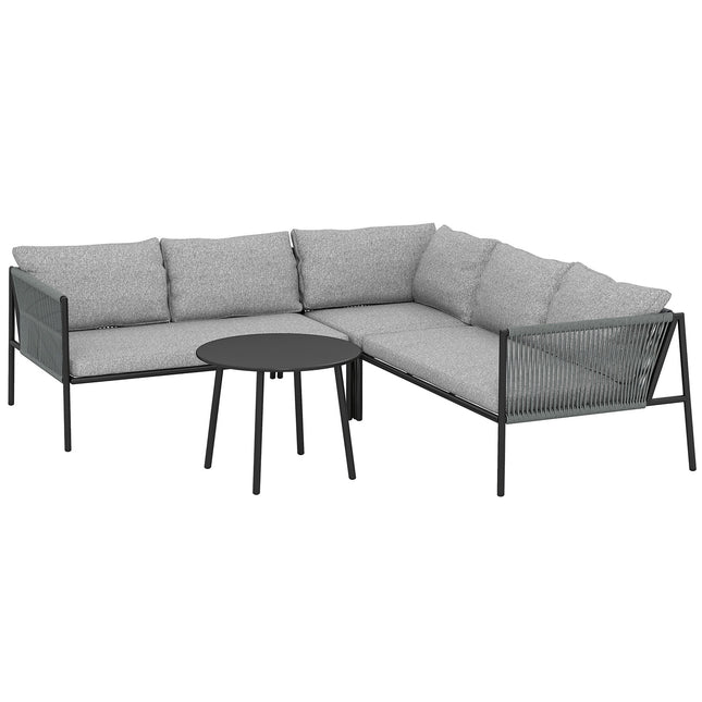 Outdoor poly rattan lounge set, weatherproof seating for 6 people