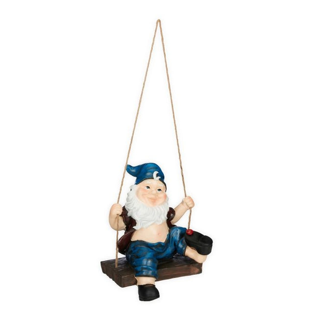 Garden gnome on a swing