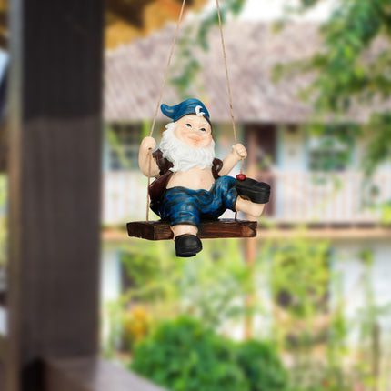 Garden gnome on a swing