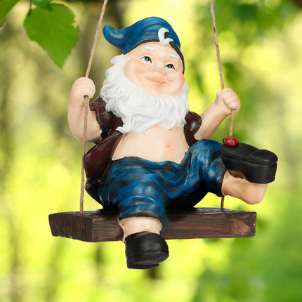 Garden gnome on a swing