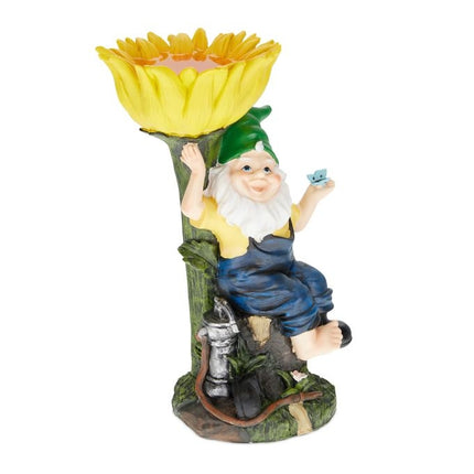 Garden gnome with bird bath