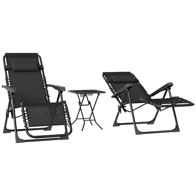 3-part folding metal sun lounger with table and chairs