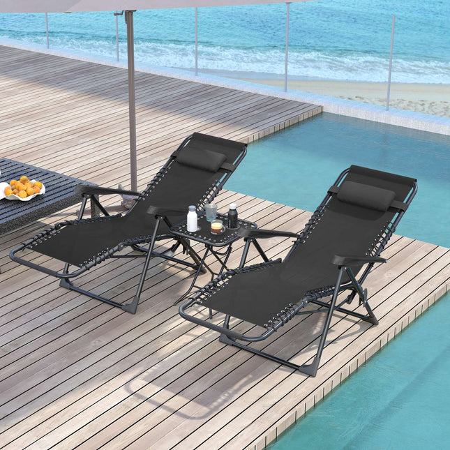3-part folding metal sun lounger with table and chairs