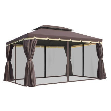 Tuinpaviljoen 390 x 290 x 280 cm met 4 zijpanelen, weerbestendige tuintent partytent met klamboe van aluminium en polyester