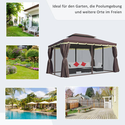 Tuinpaviljoen 390 x 290 x 280 cm met 4 zijpanelen, weerbestendige tuintent partytent met klamboe van aluminium en polyester