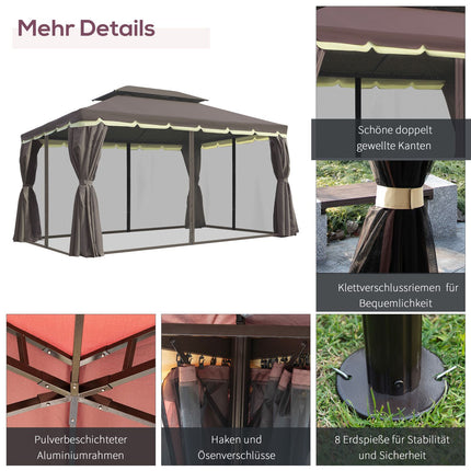 Tuinpaviljoen 390 x 290 x 280 cm met 4 zijpanelen, weerbestendige tuintent partytent met klamboe van aluminium en polyester