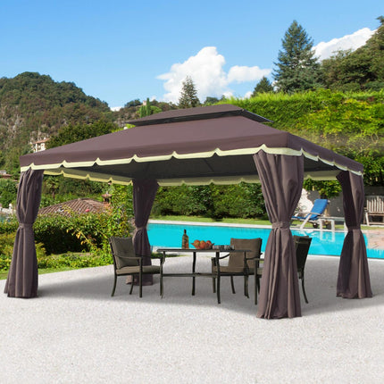 Tuinpaviljoen 390 x 290 x 280 cm met 4 zijpanelen, weerbestendige tuintent partytent met klamboe van aluminium en polyester