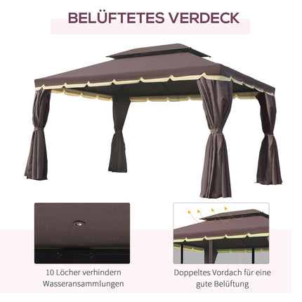 Tuinpaviljoen 390 x 290 x 280 cm met 4 zijpanelen, weerbestendige tuintent partytent met klamboe van aluminium en polyester