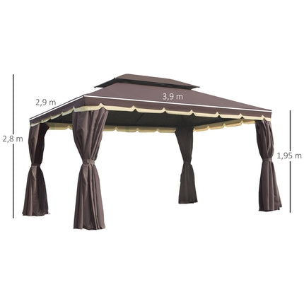 Tuinpaviljoen 390 x 290 x 280 cm met 4 zijpanelen, weerbestendige tuintent partytent met klamboe van aluminium en polyester