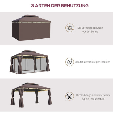 Tuinpaviljoen 390 x 290 x 280 cm met 4 zijpanelen, weerbestendige tuintent partytent met klamboe van aluminium en polyester