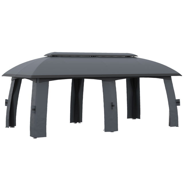 Garden pavilion 3x6m tent, double roof, side walls, dark grey