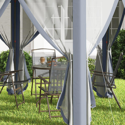 Hexagonal pop-up party tent, 4x4m, with 6 side panels, grey