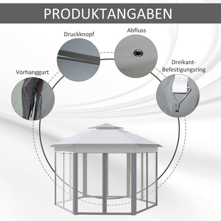 Hexagonal pop-up party tent, 4x4m, with 6 side panels, grey