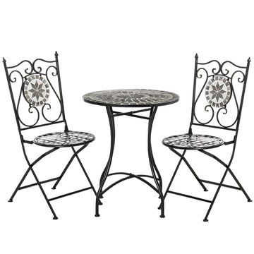 2-piece metal balcony set - Mosaic table and folding chairs