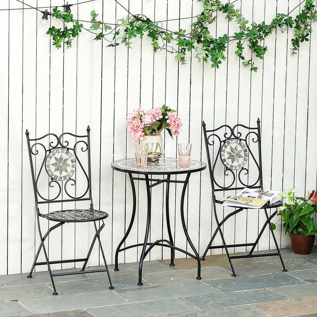 2-piece metal balcony set - Mosaic table and folding chairs