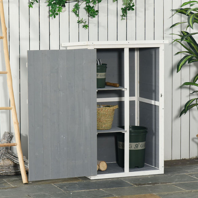 Tool storage for garden shed, spruce, 75x56x115cm, black/grey/white