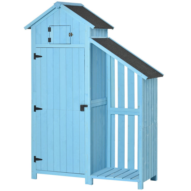 Sky blue garden shed, firewood storage, 3 shelves, 130x54.5x180 cm
