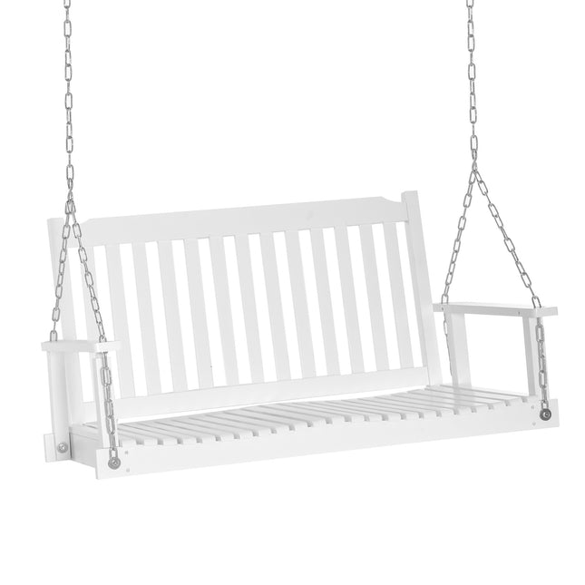 Garden swing bench for 2, solid wood, white, 117x69x60cm