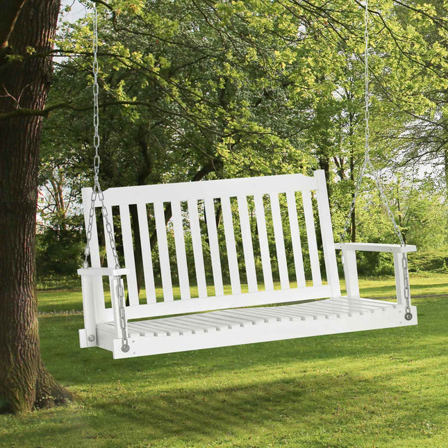 Garden swing bench for 2, solid wood, white, 117x69x60cm
