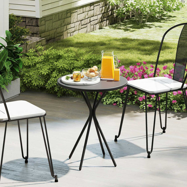 Round black outdoor steel table, Ø60 x 70 cm - weatherproof & padded
