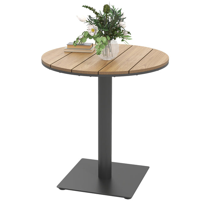 Round steel garden table - weatherproof, 70 cm slat design