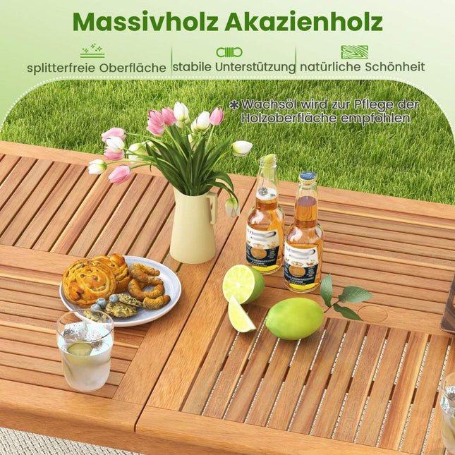 Garden table acacia wood 200 x 90 cm large patio table for 8 people natural