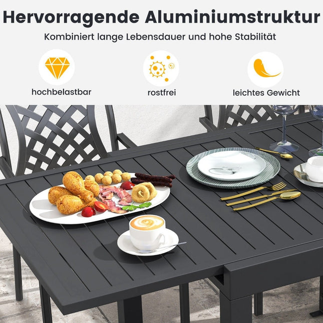 Tuintafel aluminium uitschuifbaar 80/160 x 80cm eettafel weerbestendig donkergrijs