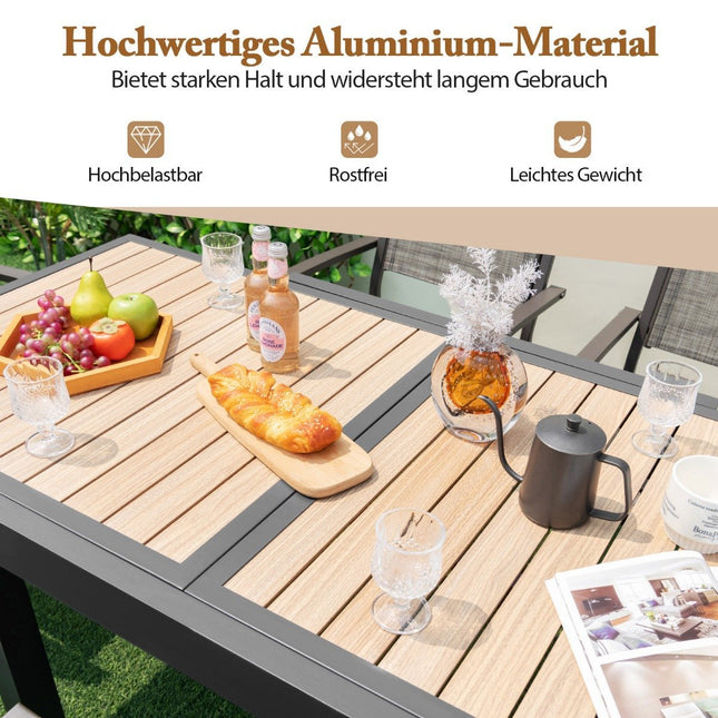 Tuintafel aluminium uitschuifbaar 80/160 x 80 cm weerbestendige eettafel met tafelblad in houtlook