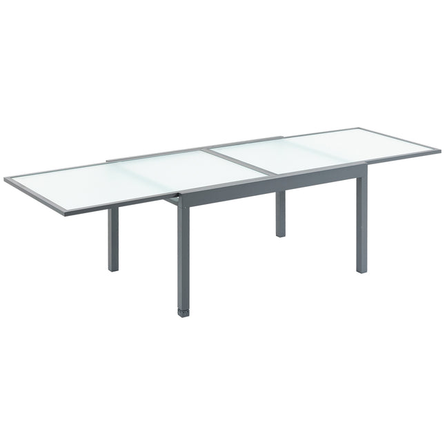 Tuintafel eettafel met gehard glazen blad 160-210 cm uitschuifbaar, aluminium, rechthoekig, grijswit voor balkon- & tuinmeubelen