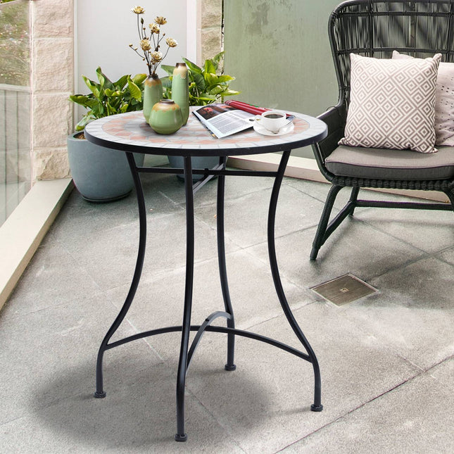 Round Mosaic Garden Table, Steel & Ceramic, Ø60 x H71 cm