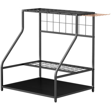 Garden tool organizer in 3 levels with hooks, holds 20 tools