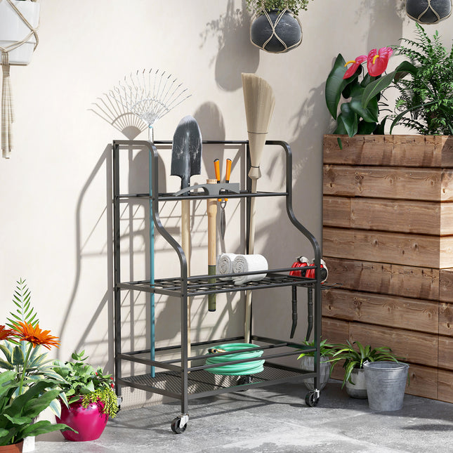 Garden tool rack with hooks - 3 levels, 40 kg load capacity