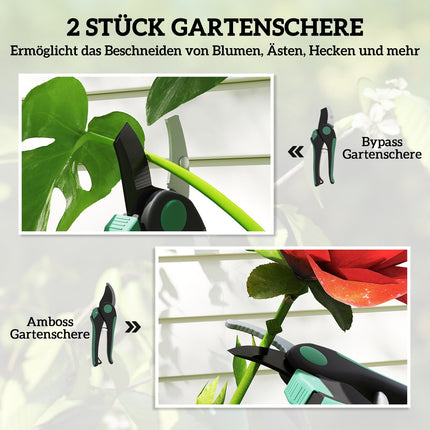 Tuingereedschapset 2 stuks tuingereedschap van metaal tuingereedschap met tuinschaar groen + zwart