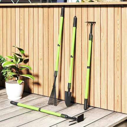 Garden tool set 4 pieces garden tool set with shovel garden hoe garden rake leaf rake green