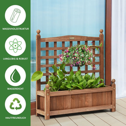 Garden trellis flower box with trellis solid wood planter 64.5 x 28 x 75 cm dark brown