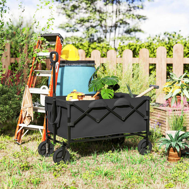 Folding garden cart, 100 kg load, 160 l capacity, black