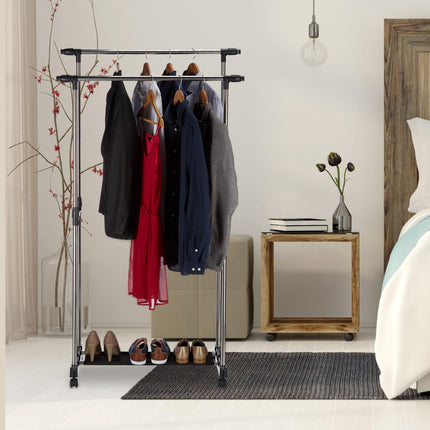 Garment Rack with 2 Rails on Wheels