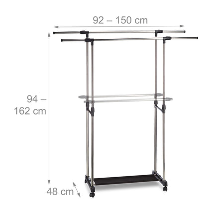 Garment Rack with 2 Rails on Wheels