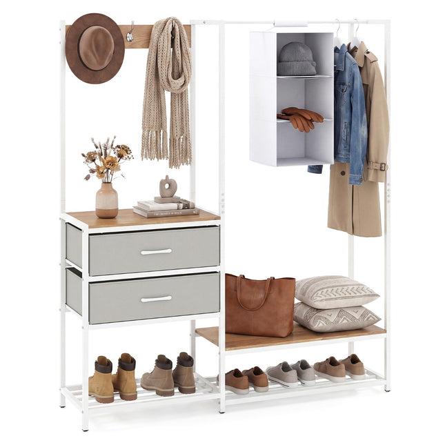 Garment Rack with Hanging Rod, Shelves and Fabric Drawers
