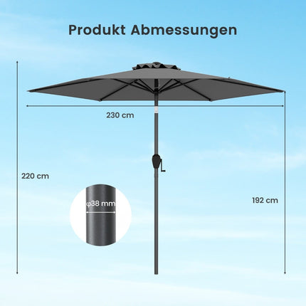 Garten-Terrassenschirm 230 cm, Kippbar, Grau