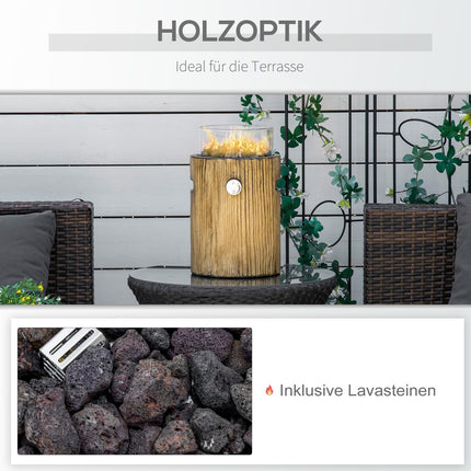 Portable gas fire bowl, wooden look, 10,000 BTU, Ø 21.5 cm