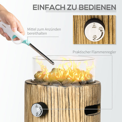 Portable gas fire bowl, wooden look, 10,000 BTU, Ø 21.5 cm